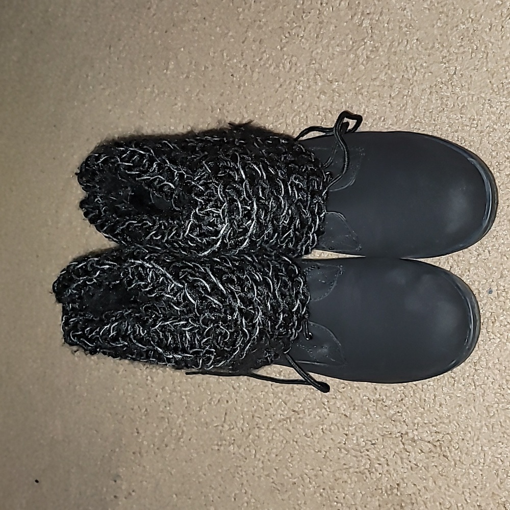 Black Booties with overlayed ankle knitting